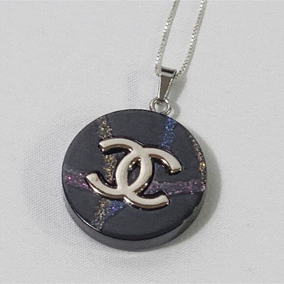 Chanel Charm with Sterling Silver Chain Black Iridescent - Picture 1 of 7